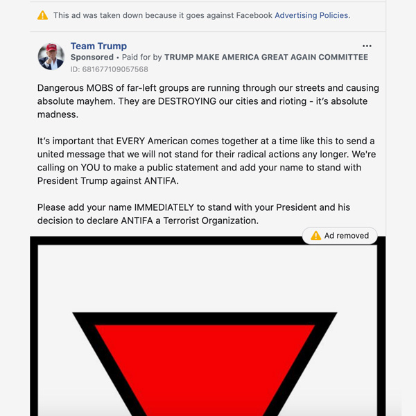 trump facebook antifa